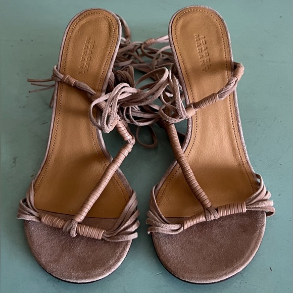 Isabel Marant Arja Brown Leather Lace Up Suede Heels Sandals 37 New $990 - Picture 11 of 16